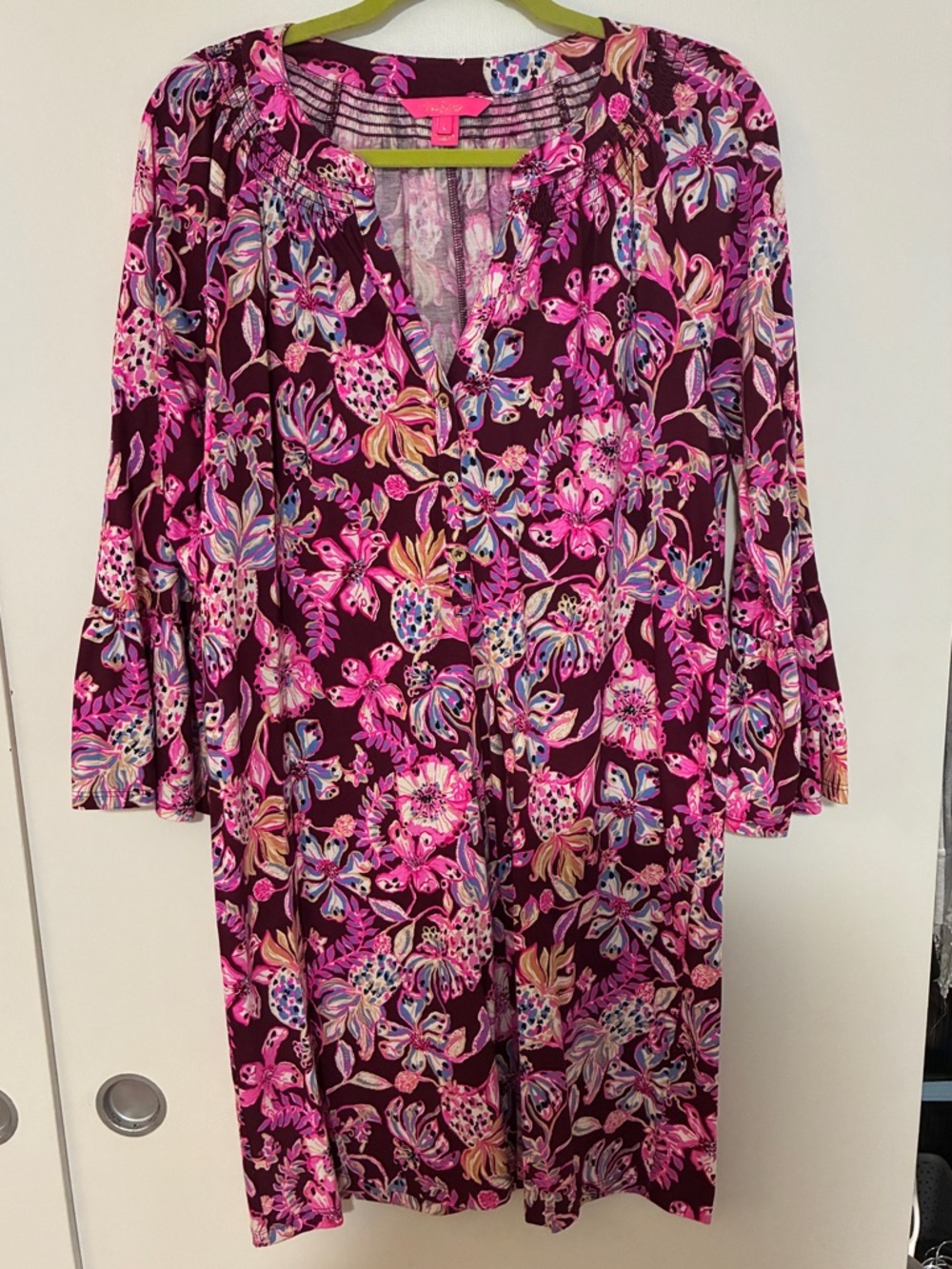 Lily Pulitzer Floral V-Neck Shift Dress in Fuchsia Pink